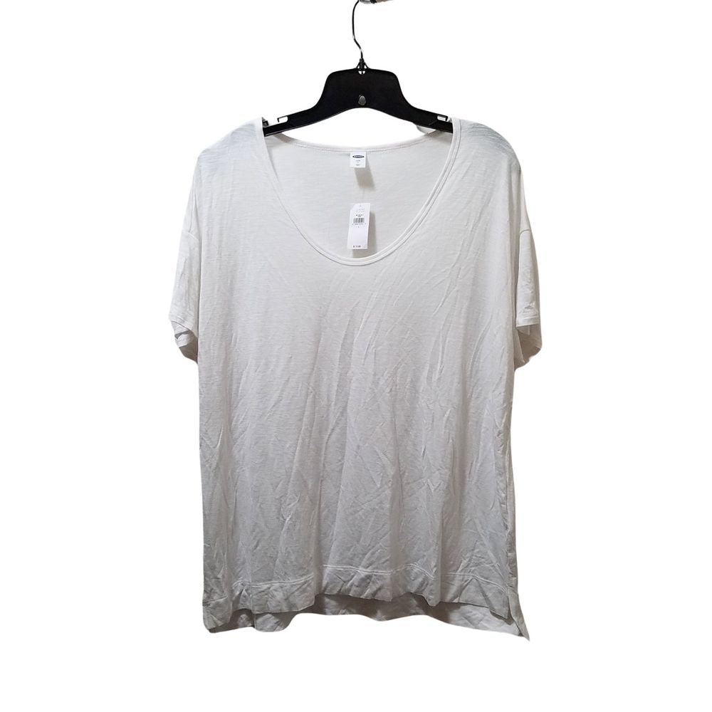 Old Navy Women's White Stretch Semi-Sheer Drop Cut Short Sleeve Tee Size L NWT